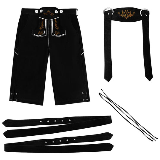 Herren nan traditionelle bayerische Trachtenlederhose knielang mit bestickten Hosenträgern EB