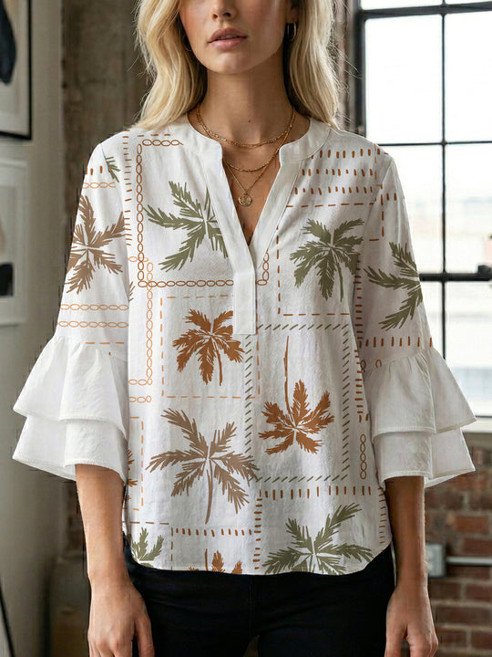 Damen Bluse mit Rüschendetails und auffälligem Animal-Print EB