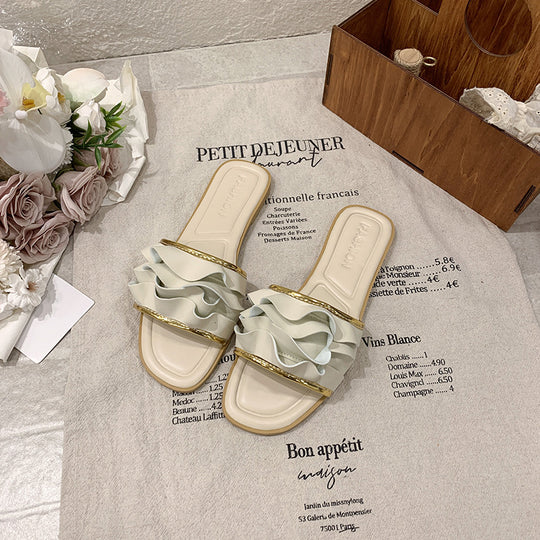 Damen elegante Riemensandalen mit dekorativem Rüschendetail EB