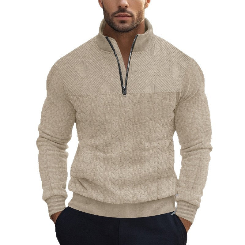 Herren nan Zopfmuster-Halbzip-Pullover mit Stehkragen, strukturierter Passe und geripptem Saum EB
