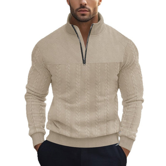 Herren nan Zopfmuster-Halbzip-Pullover mit Stehkragen, strukturierter Passe und geripptem Saum EB
