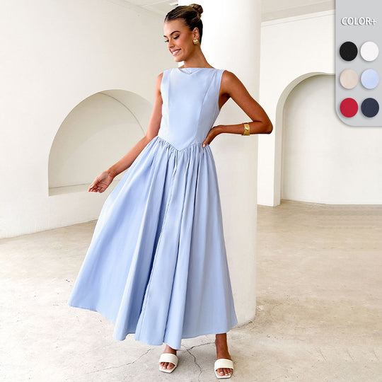 Damen Elegantes Maxi-Kleid mit breitem Rockansatz und taillierter Passform EB