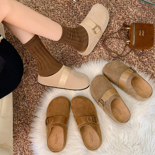 Damen Clogs aus hochwertigem Wildleder mit modischem Schnallenverschluss EB