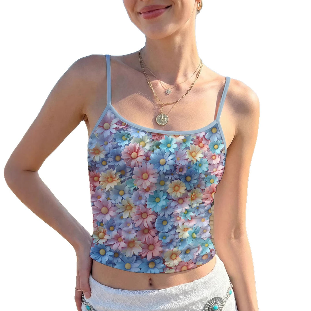 Damen Spaghetti-Trägershirt mit buntem Steindruck und elastischem Stoff EB