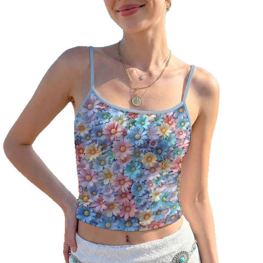 Damen Spaghetti-Trägershirt mit buntem Steindruck und elastischem Stoff EB