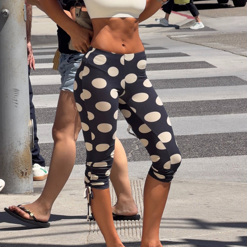 Damen Leggins mit grafischem Punkten-Design und seitlichen Schnürungen EB