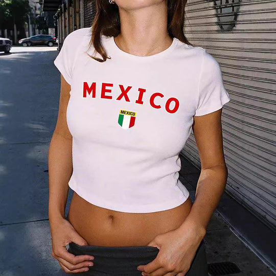 Damen Crop-T-Shirt mit kreativem Grafikdruck und stylischem Schriftzug EB