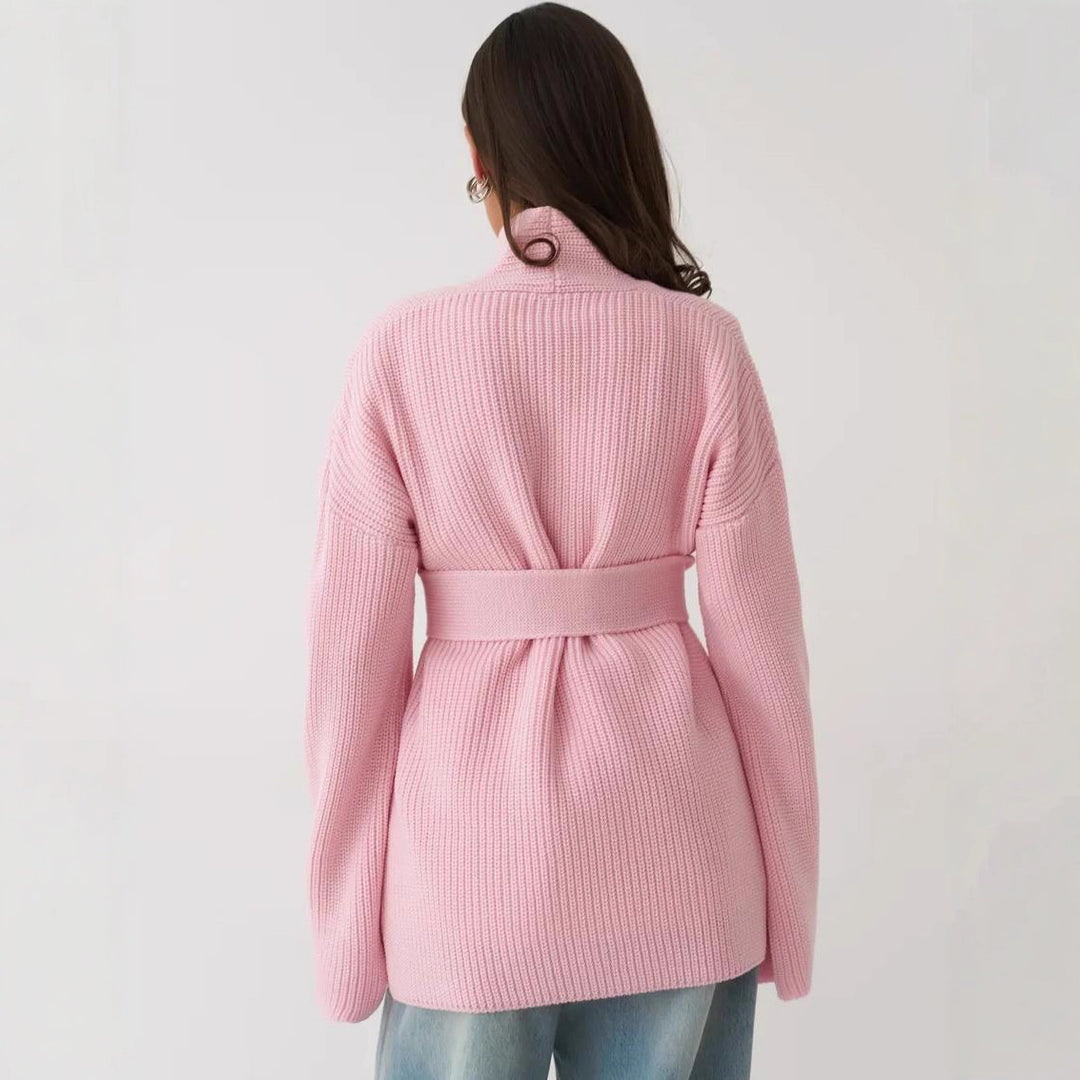 Damen Strickjacke mit Bindegürtel und weit geschnittenen Ärmeln EB