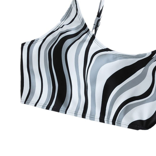 Damen Hochgeschnittener Bikini mit wellenförmigem Oberteil EB
