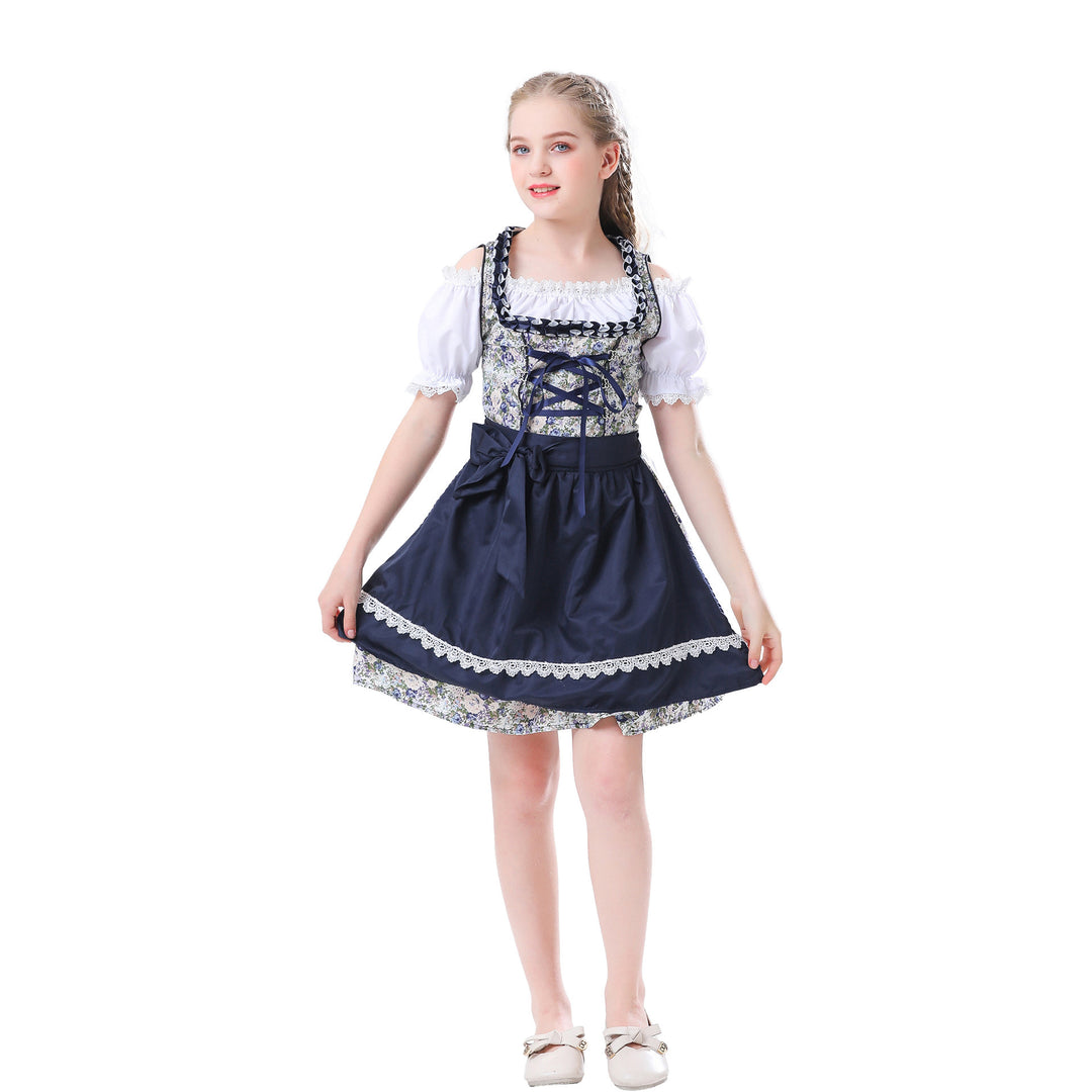 Damen nan traditionelles Dirndlkleid für Mädchen mit Schnürkorsett Puffärmeln und Spitzenschürze EB