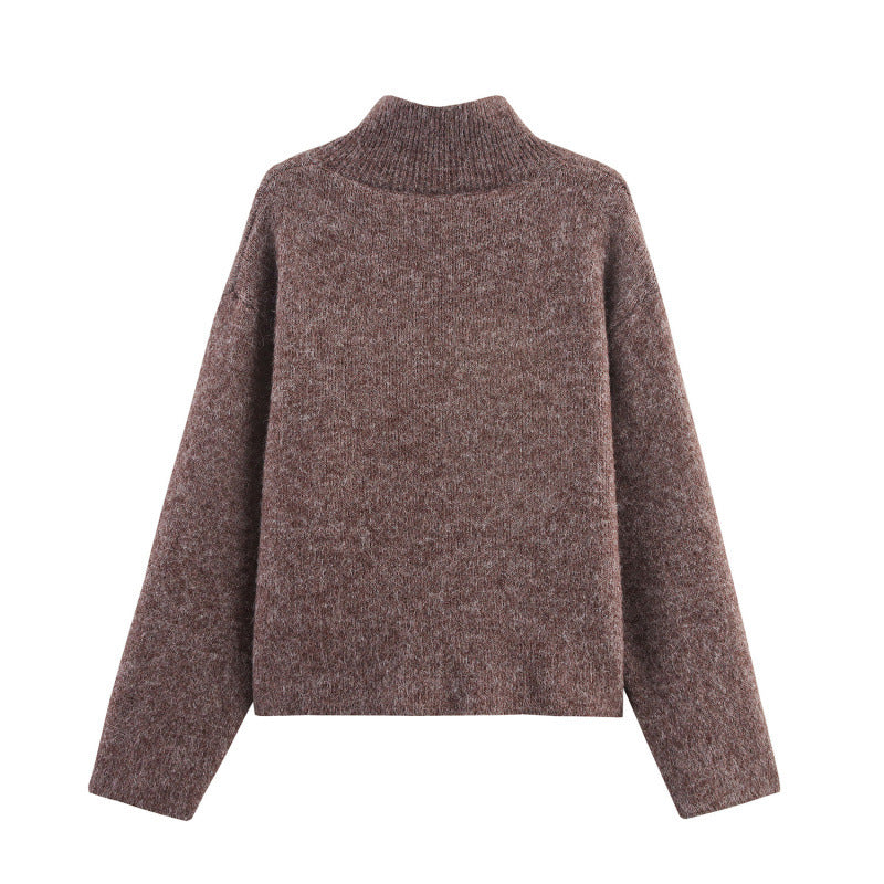 Damen modischer Strickpullover mit stilvollem Reißverschluss und dekorativen Knöpfen EB