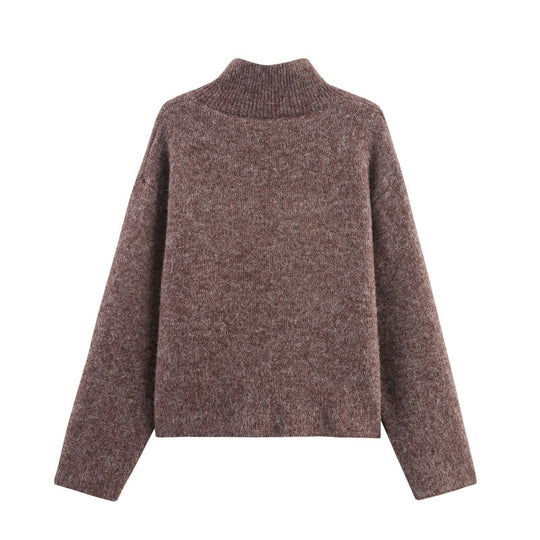 Damen modischer Strickpullover mit stilvollem Reißverschluss und dekorativen Knöpfen EB