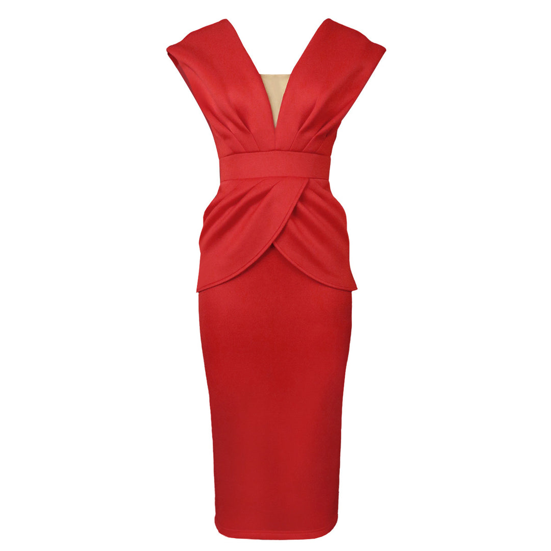 Damen Figurbetontes Wickelkleid mit tiefem V-Ausschnitt und organischem Schnitt EB