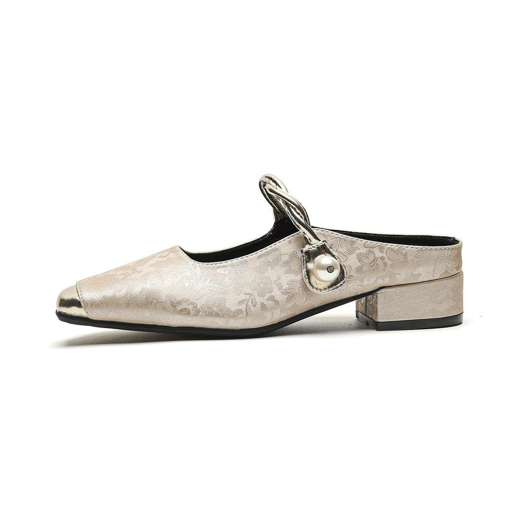 Damen Slingback-Mules mit schimmerndem Stoff und dekorativem Schnallenakzent EB