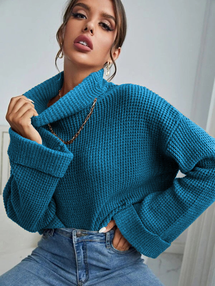 Damen Strickpullover mit hohem Kragen und strukturierter Oberfläche EB