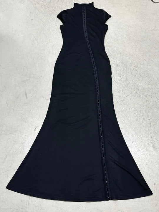 Damen Elegantes Wickelkleid mit hochgeschlossenem Kragen und schmaler Silhouette EB