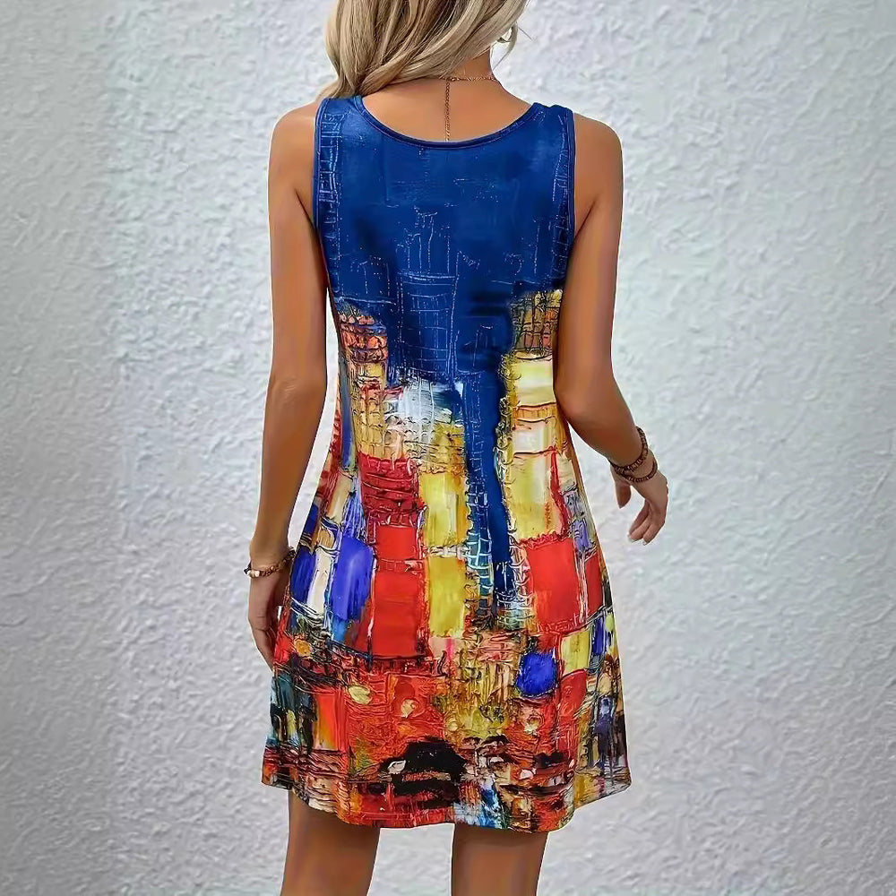 Damen Kurzärmliges Sommerkleid mit grafischem Druck und figurbetontem Schnitt EB