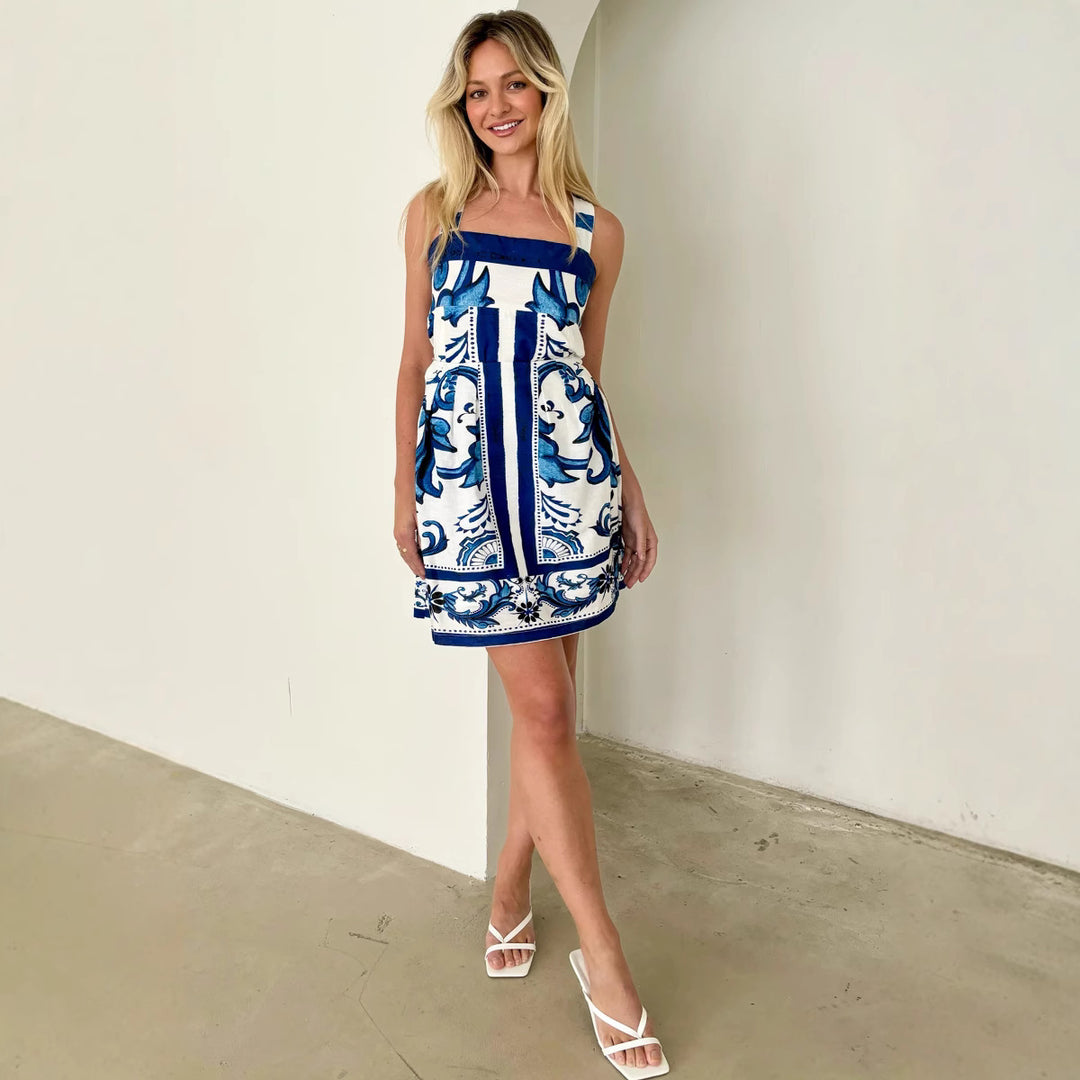 Damen Sommerkleid mit kunstvollem floralem Druck und tailliertem Schnitt EB