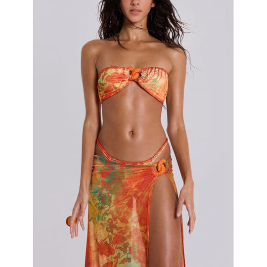 Damen Strandkleid mit floralem Wickeldetail und raffiniertem Bindeband EB