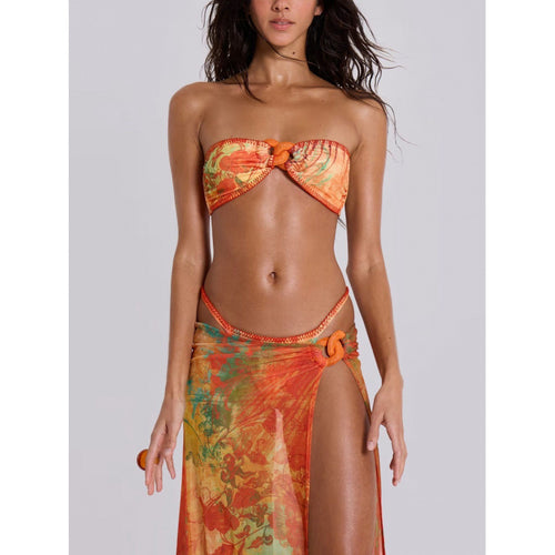 Damen Strandkleid mit floralem Wickeldetail und raffiniertem Bindeband EB