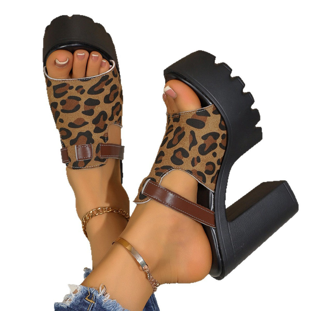 Damen Plateau-Sandaletten mit Animal-Print und verstellbarem Riemen EB