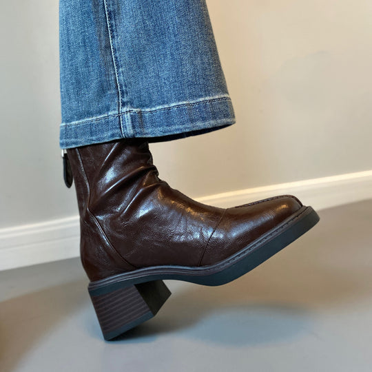 Damen Stiefeletten mit dickem Absatz und Reißverschlussverschluss EB