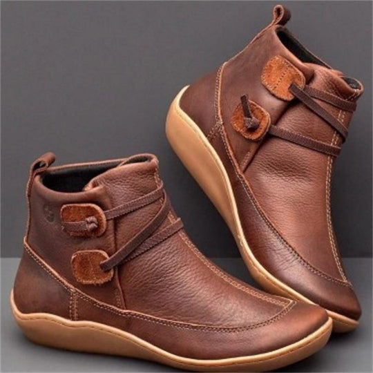 Damen elegante knöchelhohe Komfort-Stiefelette mit doppeltem Riemenverschluss und flexibler Leichtsohle EB