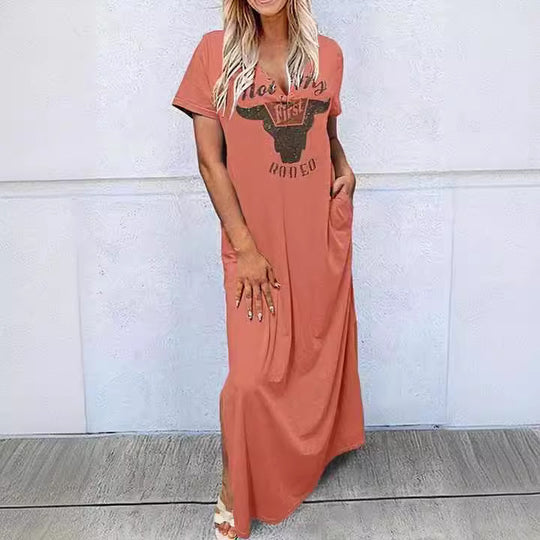 Damen Maxikleid mit grafischem Druck EB
