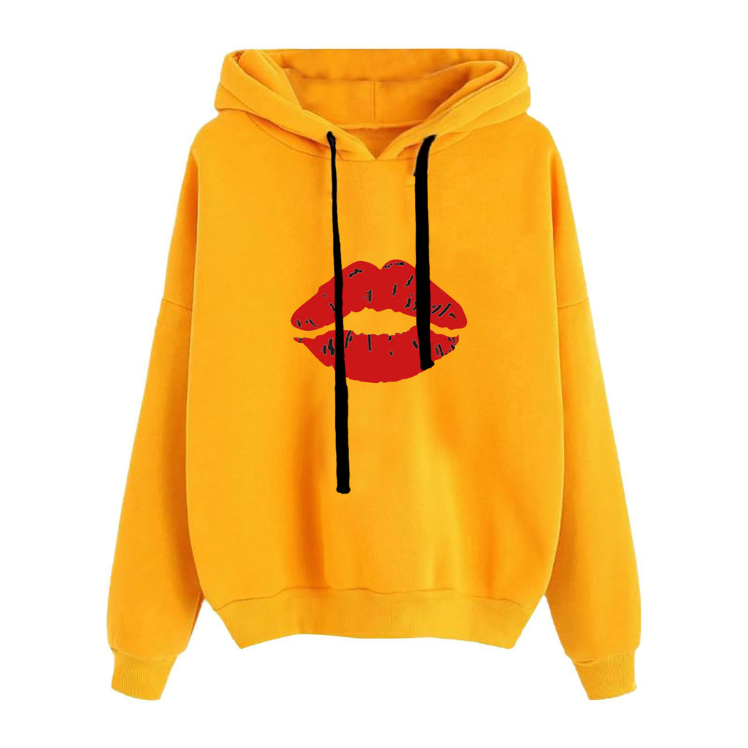 Damen nan lässiger Oversize Kapuzenpullover mit Herz‑und‑Pfotenprint, Kordelzug und gerippten Bündchen EB