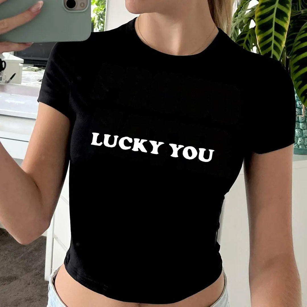 Damen Crop-T-Shirt mit kreativem Totenkopf-Design und figurbetontem Schnitt EB
