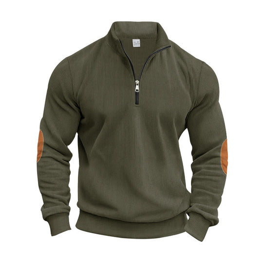 Herren Strickpullover mit modernem Reißverschluss und eleganten Ellbogenpatches EB