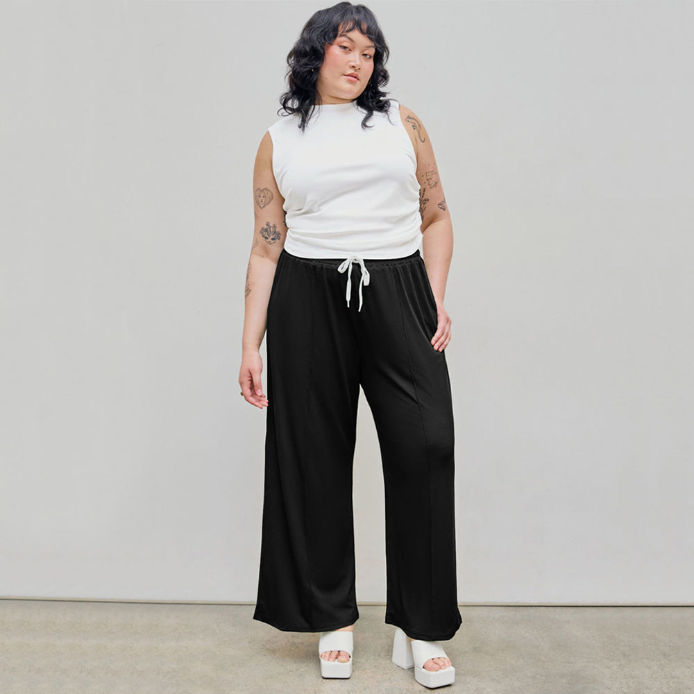 Damen weite Freizeithose mit elastischem Bund und praktischem Kordelzug EB