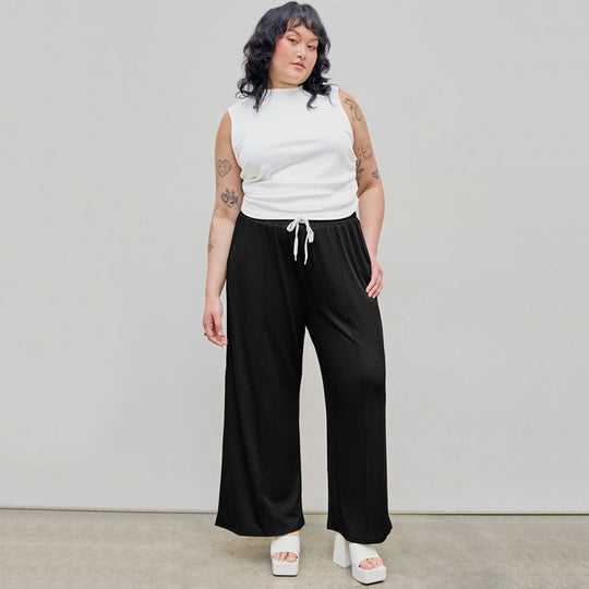 Damen weite Freizeithose mit elastischem Bund und praktischem Kordelzug EB