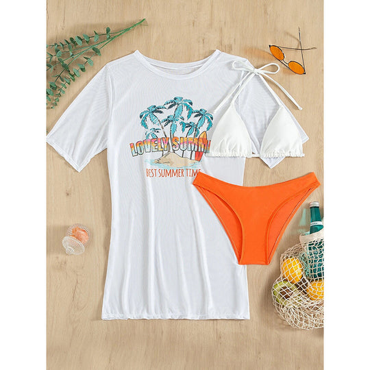 Damen Strandshirt mit sommerlichem Motiv und lockerer Passform EB
