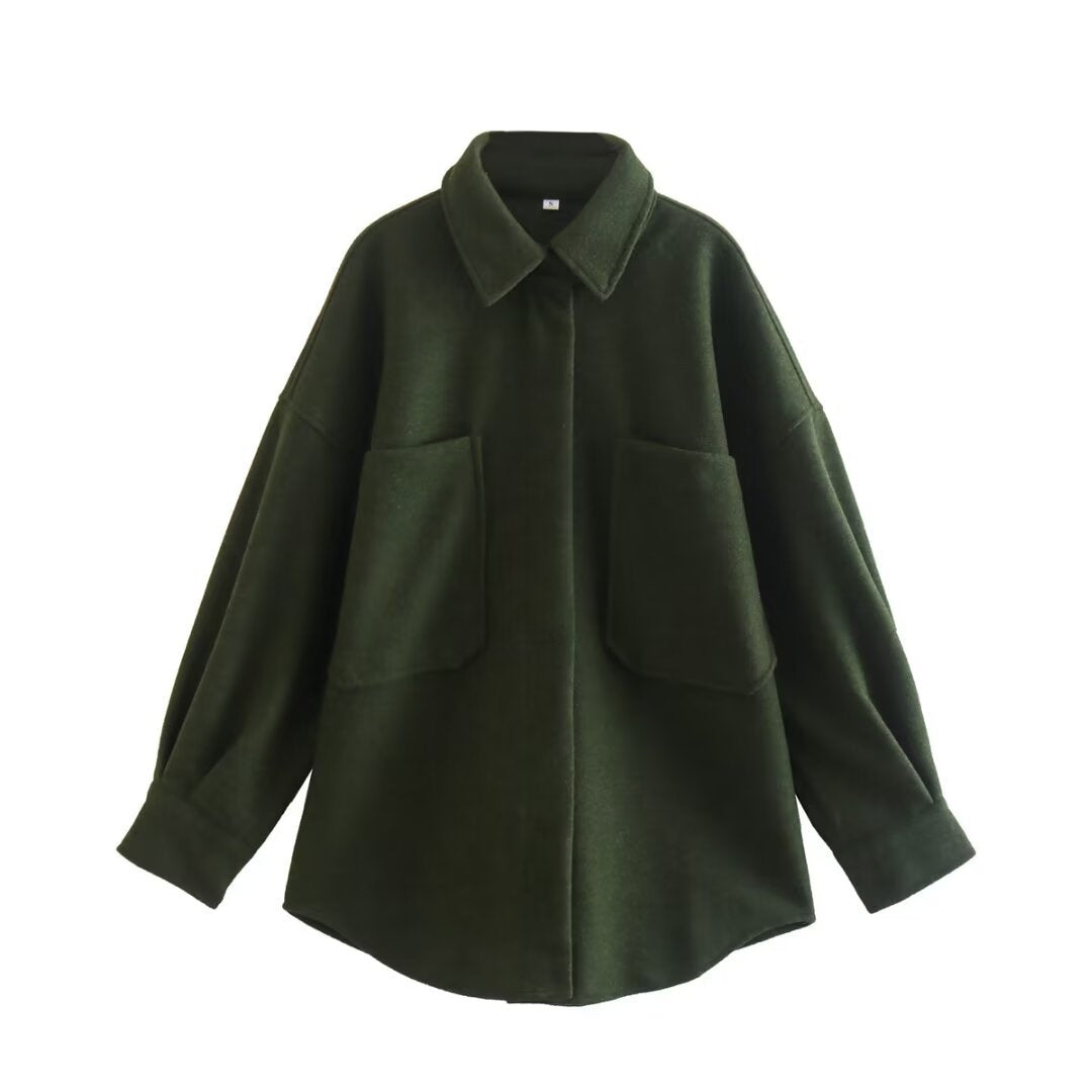 Damen Oversized Hemdjacke aus hochwertigem Wollmix mit praktischen Taschen EB