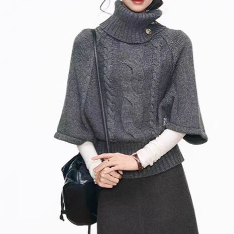 Damen Strickkleid mit voluminösen Ärmeln und elegantem Rollkragen EB