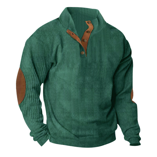 Herren nan gerippter Strickpullover mit Stehkragen und dekorativen Ellenbogenpatches EB