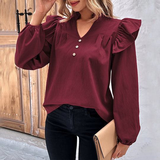 Damen Bluse mit Rüschendetails und Knopfverschluss EB