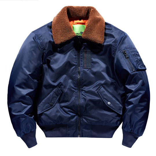 Men's  Sherpa-Collar Insulated Pilot Bomber with Sleeve Utility Pocket EB