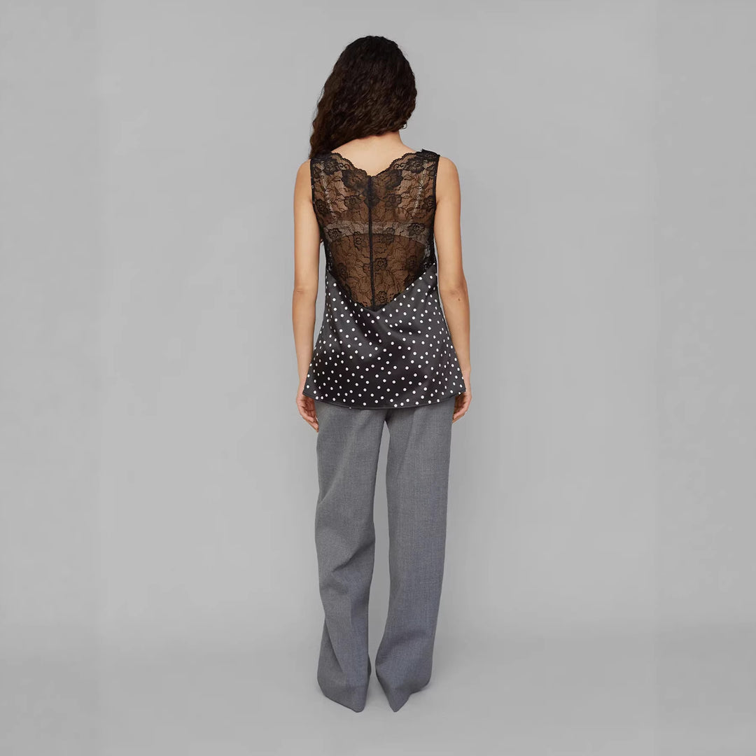 Damen Spitzen-Cami mit Polka-Dots und eleganten Details EB