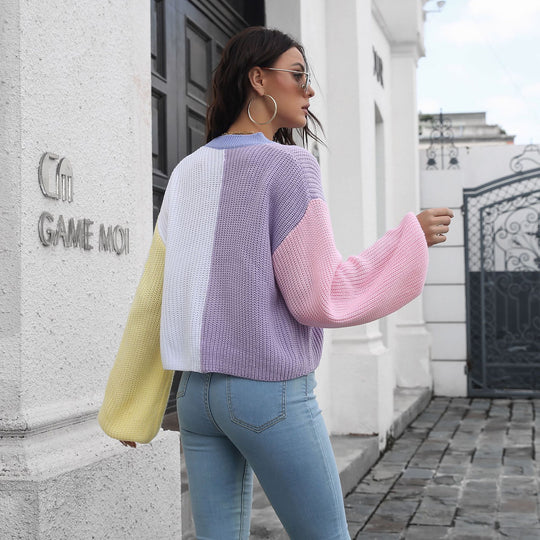 Damen Großer Strickpullover mit Farbblock-Design EB