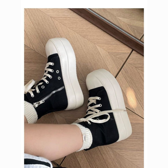 Damen Hochwertige Plateausneaker mit seitlichem Reißverschluss und atmungsaktiver Canvas-Oberfläche EB