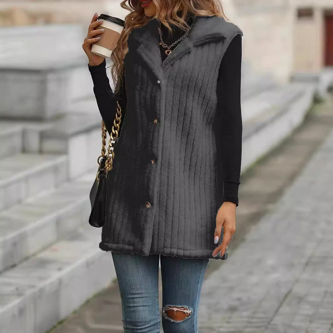 Damen Kuschelige Langarm-Weste mit Knopfleiste und strukturiertem Design EB