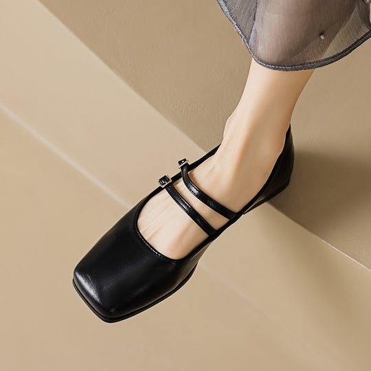 Damen zeitlose und elegante Mary-Jane Schuhe mit doppeltem Riemen EB