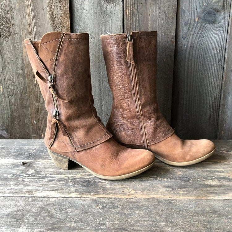 Damen Stiefel mit modischen Reißverschluss-Details und komfortablem Blockabsatz EB