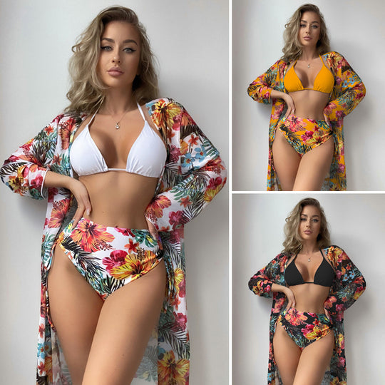 Damen Hochtaillierter Bikini mit floralem Cover-Up EB