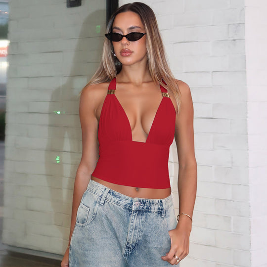 Damen Crop-Top mit tiefem V-Ausschnitt und eleganten Trägerdetails EB