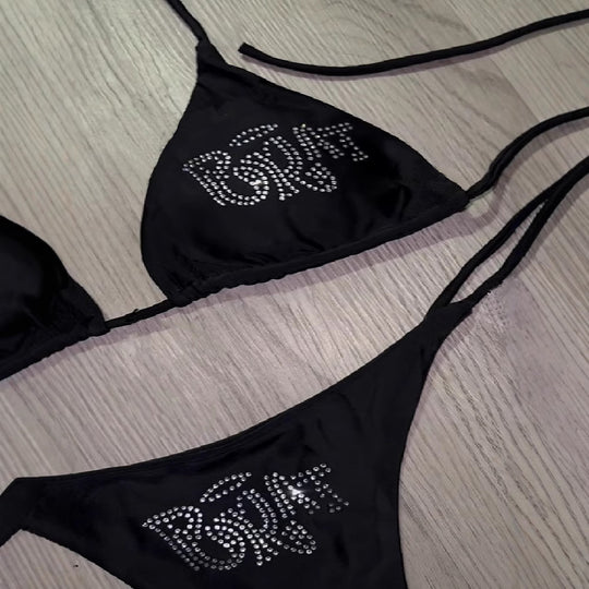 Damen Bikini-Set mit glitzerndem Druck und verstellbaren Trägern EB