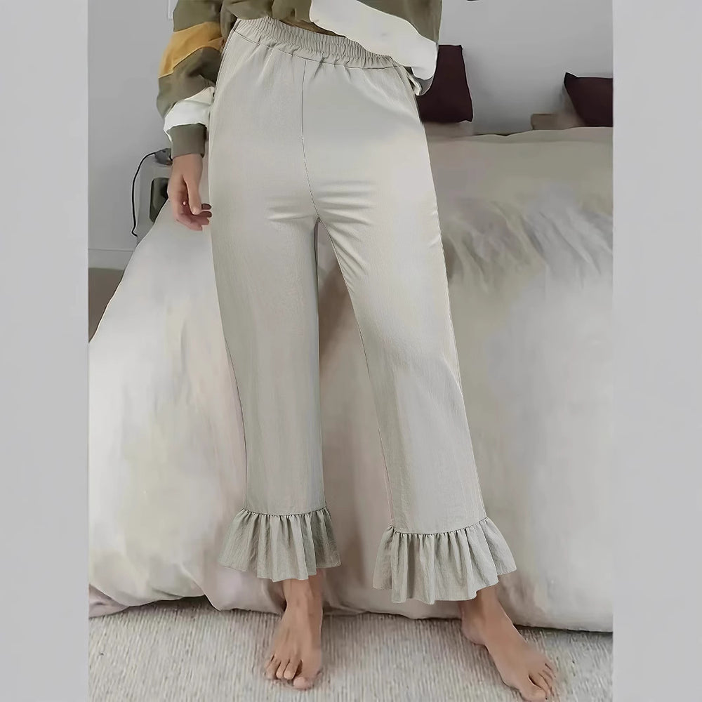 Damen Freizeithose mit Rüschenabschlüssen EB