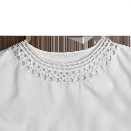 Damen lässiges Sommerkleid mit elegantem Häkelkragen und durchgehendem Schnitt EB